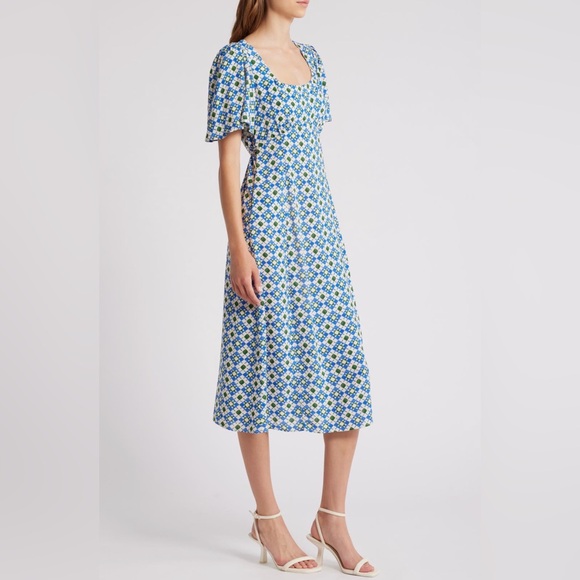 Blue Geometric Midi Dress - Picture 2 of 9